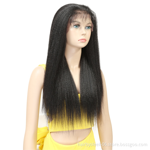 Yaki Straight Long 26 Inch Lace Wigs With Baby Hair Heat Resistant Fiber  For Black Women Synthetic Lace Front Wigs